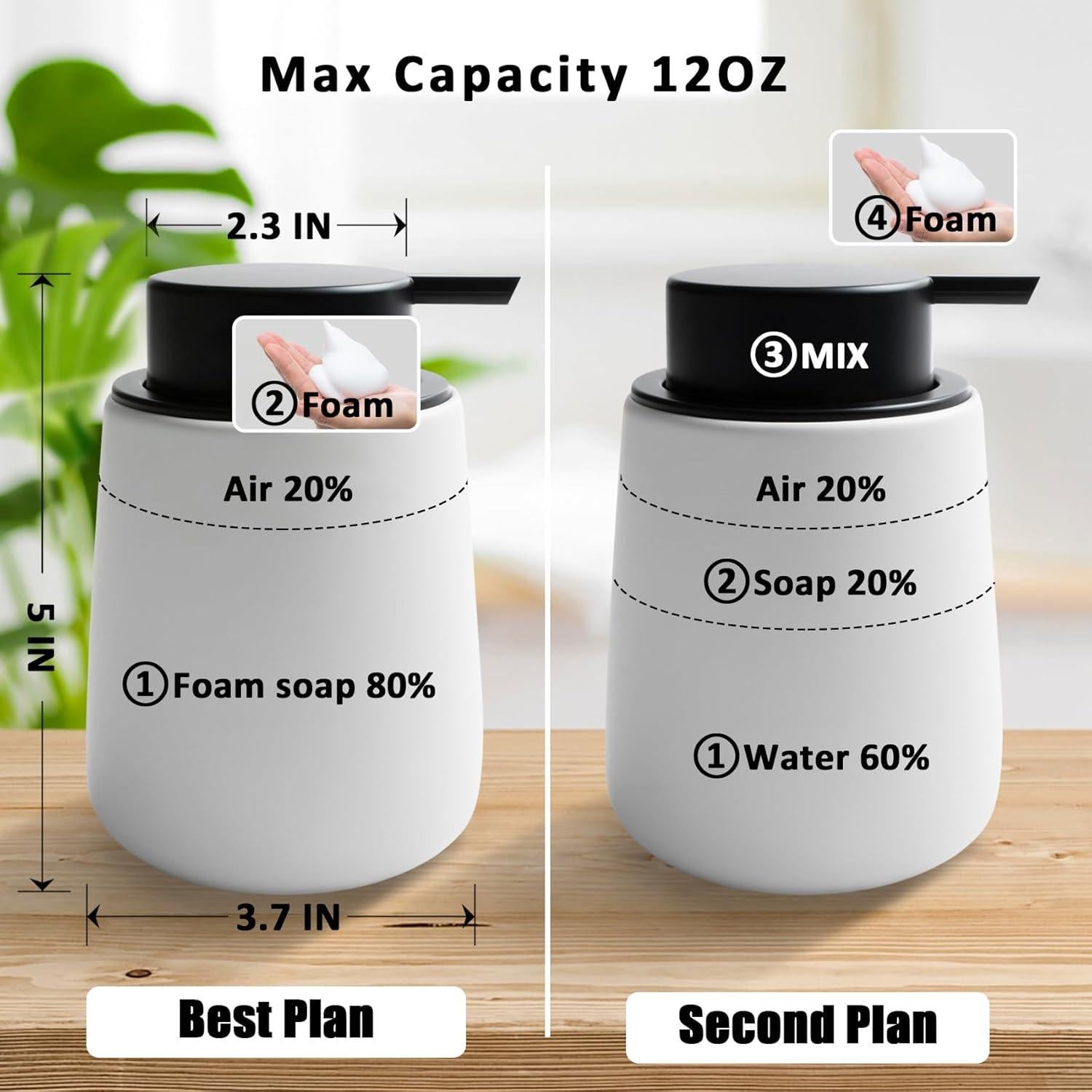 Dispensador de Jabón Espumoso Cerámica TOOZFO 350 ml Negro Blanco