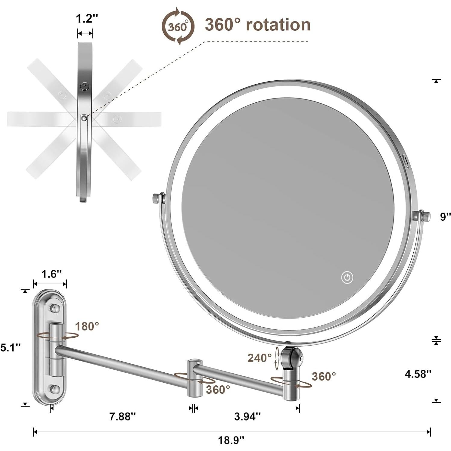 Espejo de Maquillaje Iluminado Rocollos 9 Pulgadas Doble Cara