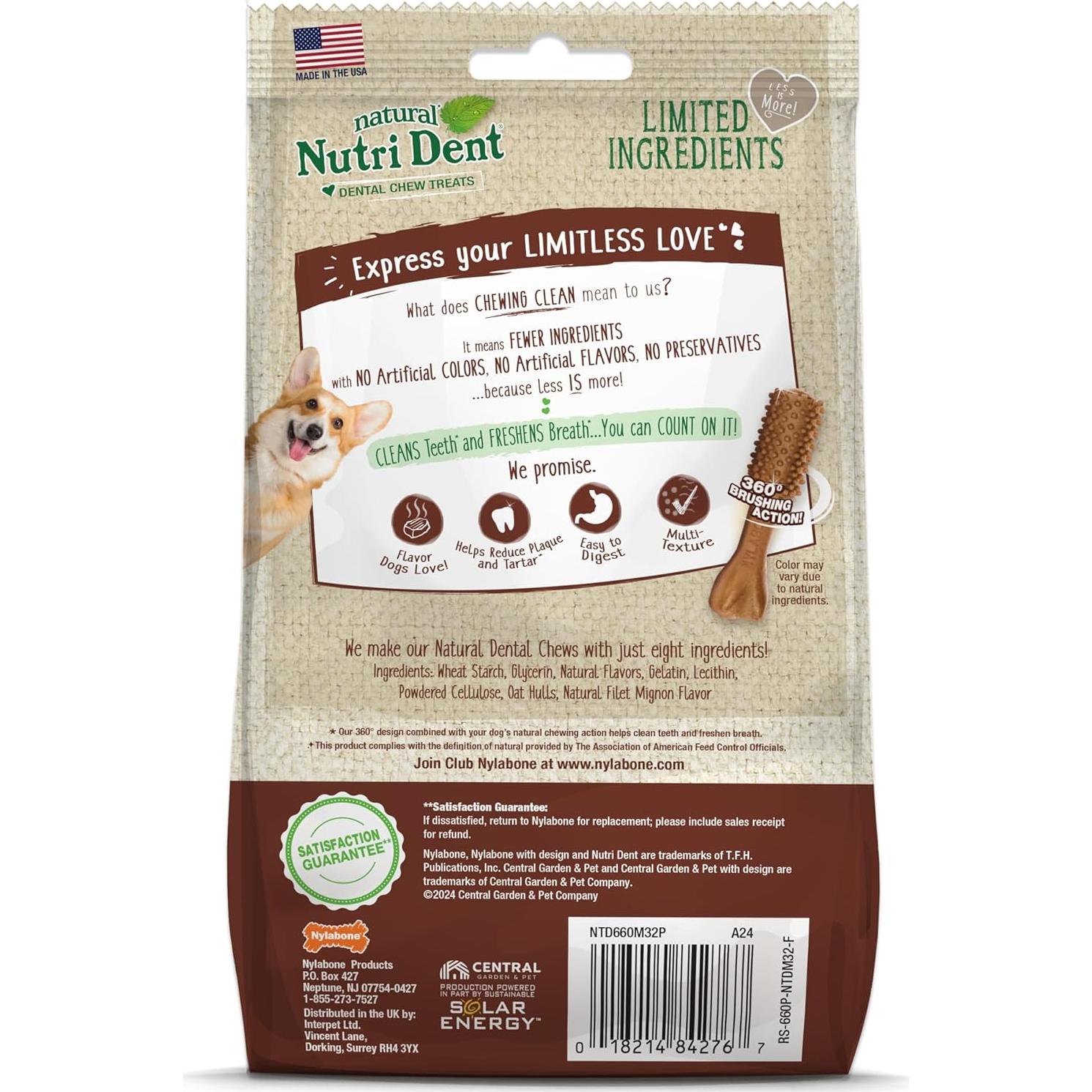 Golosinas Dentales para Perros Nylabone Nutri Dent Filete Mignon 156g