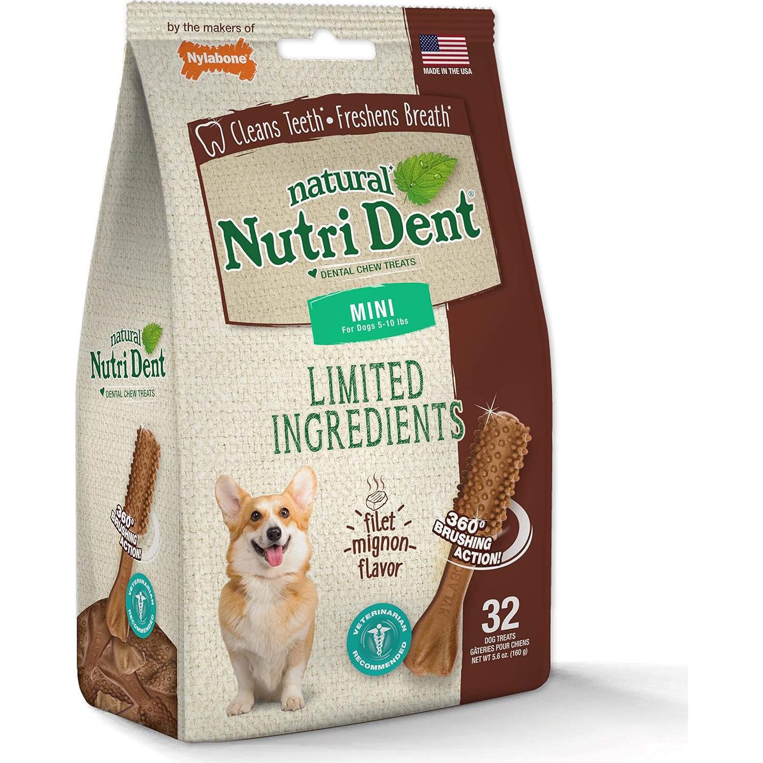 Golosinas Dentales para Perros Nylabone Nutri Dent Filete Mignon 156g