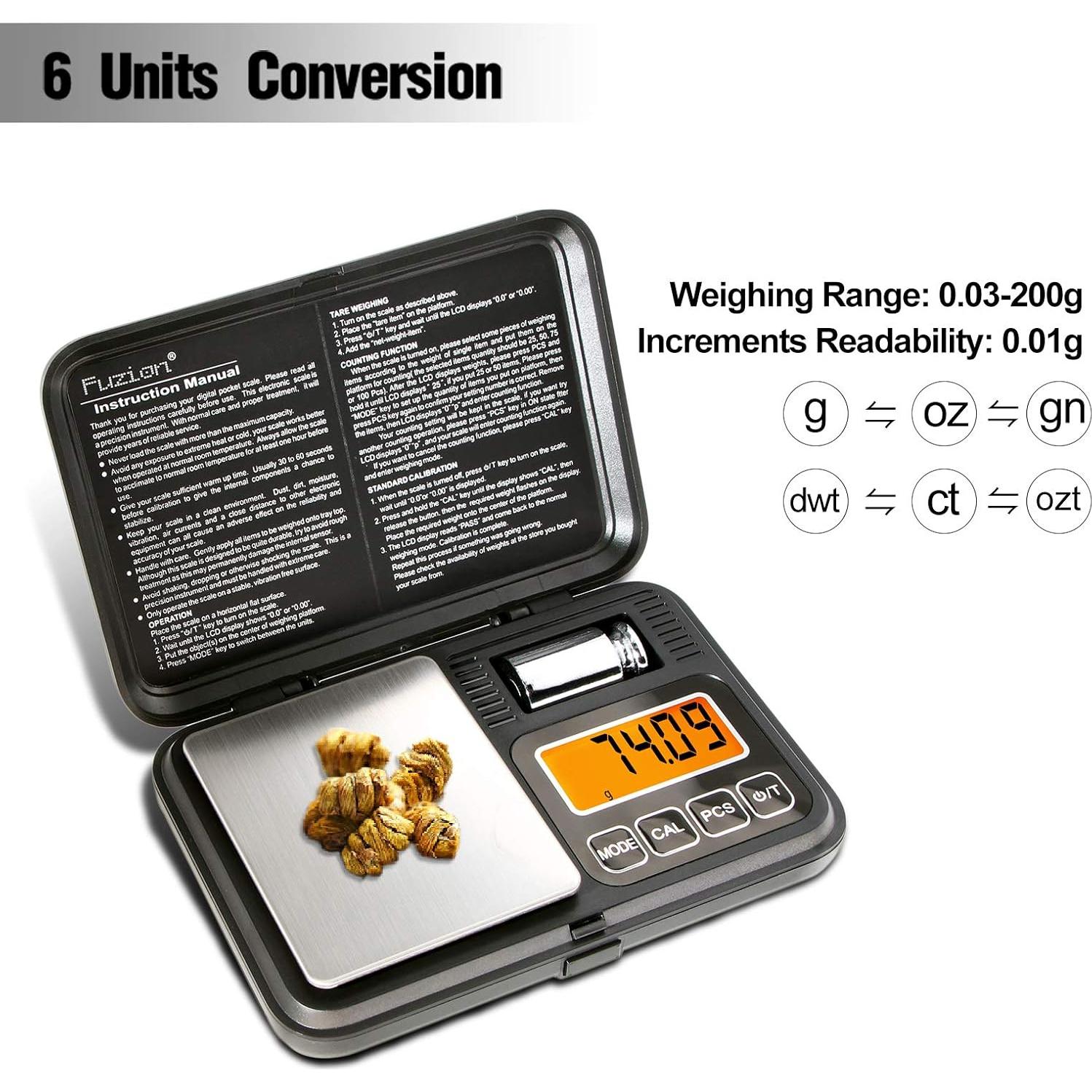 Balanza Digital de Bolsillo Fuzion 200g/0.01g con LCD