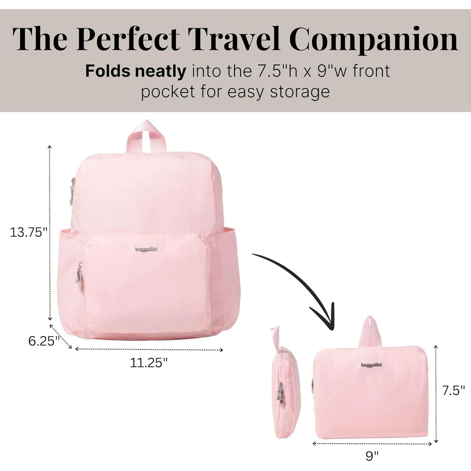 Mochila de viaje plegable Baggallini Nylon Rosa 34.93x28.58 cm