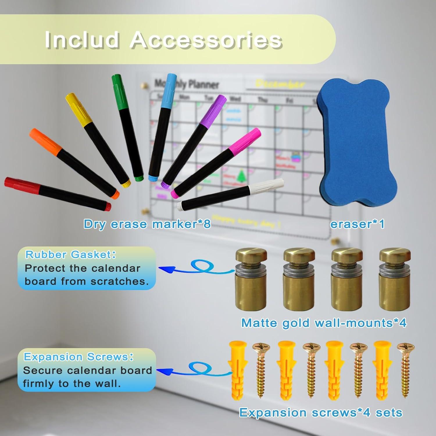 Calendario Acrílico Transparente IJIJIJ 43x33 cm con Marcadores