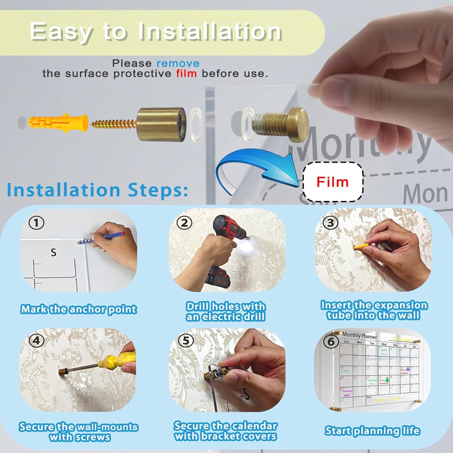 Calendario Acrílico Transparente IJIJIJ 43x33 cm con Marcadores