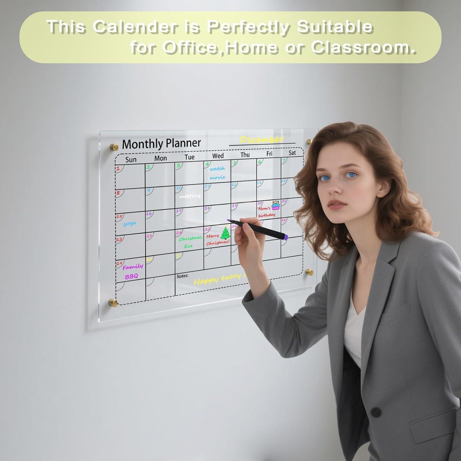 Calendario Acrílico Transparente IJIJIJ 43x33 cm con Marcadores