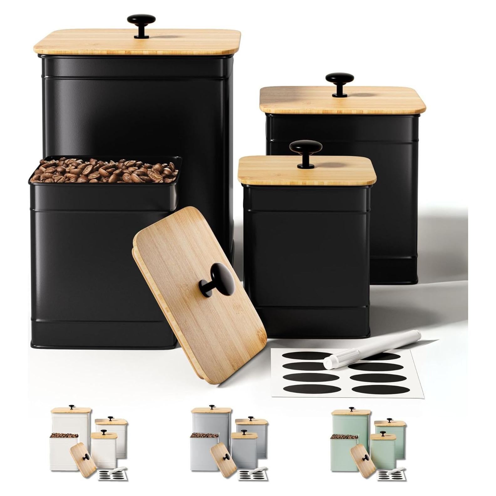 Juego de 4 Tarros de Cocina Herméticos HB Design Co. Negros