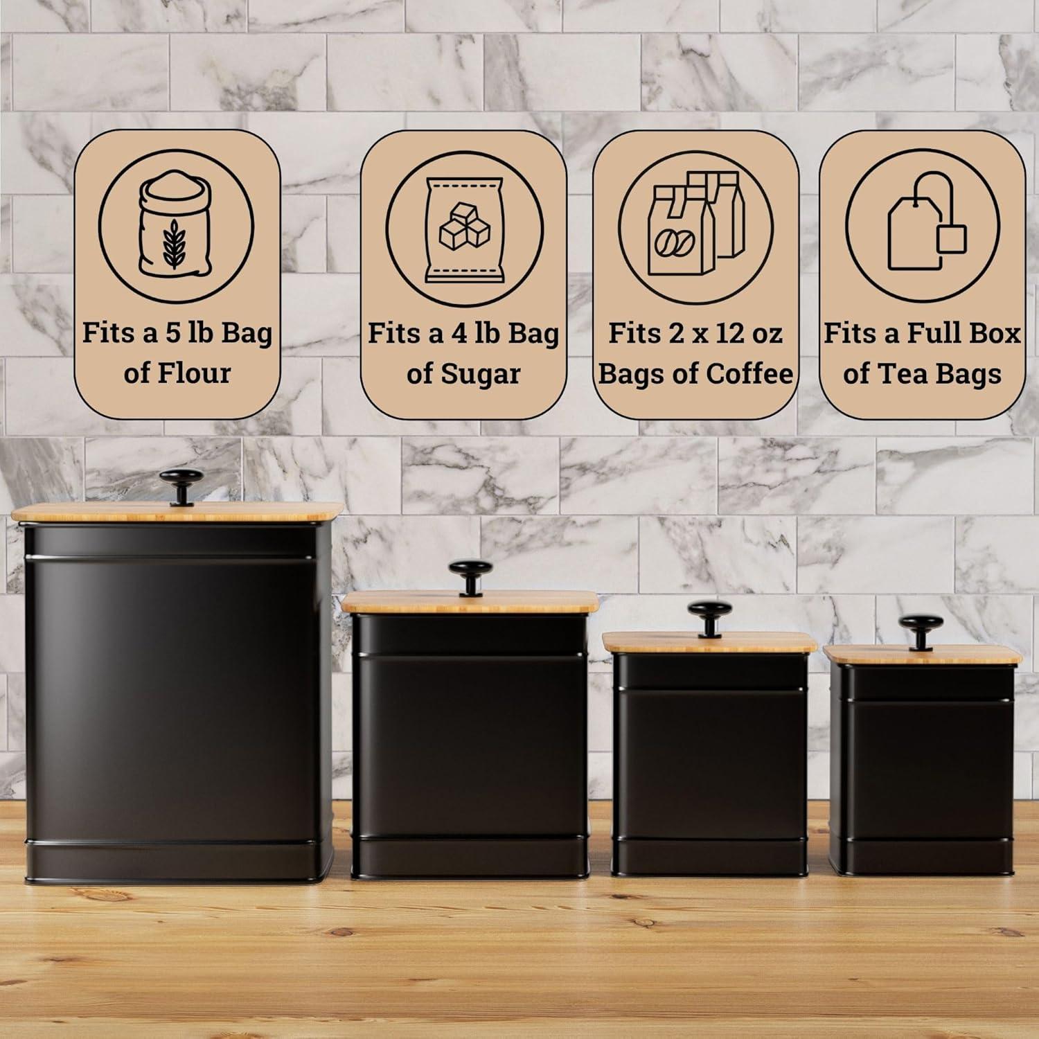 Juego de 4 Tarros de Cocina Herméticos HB Design Co. Negros