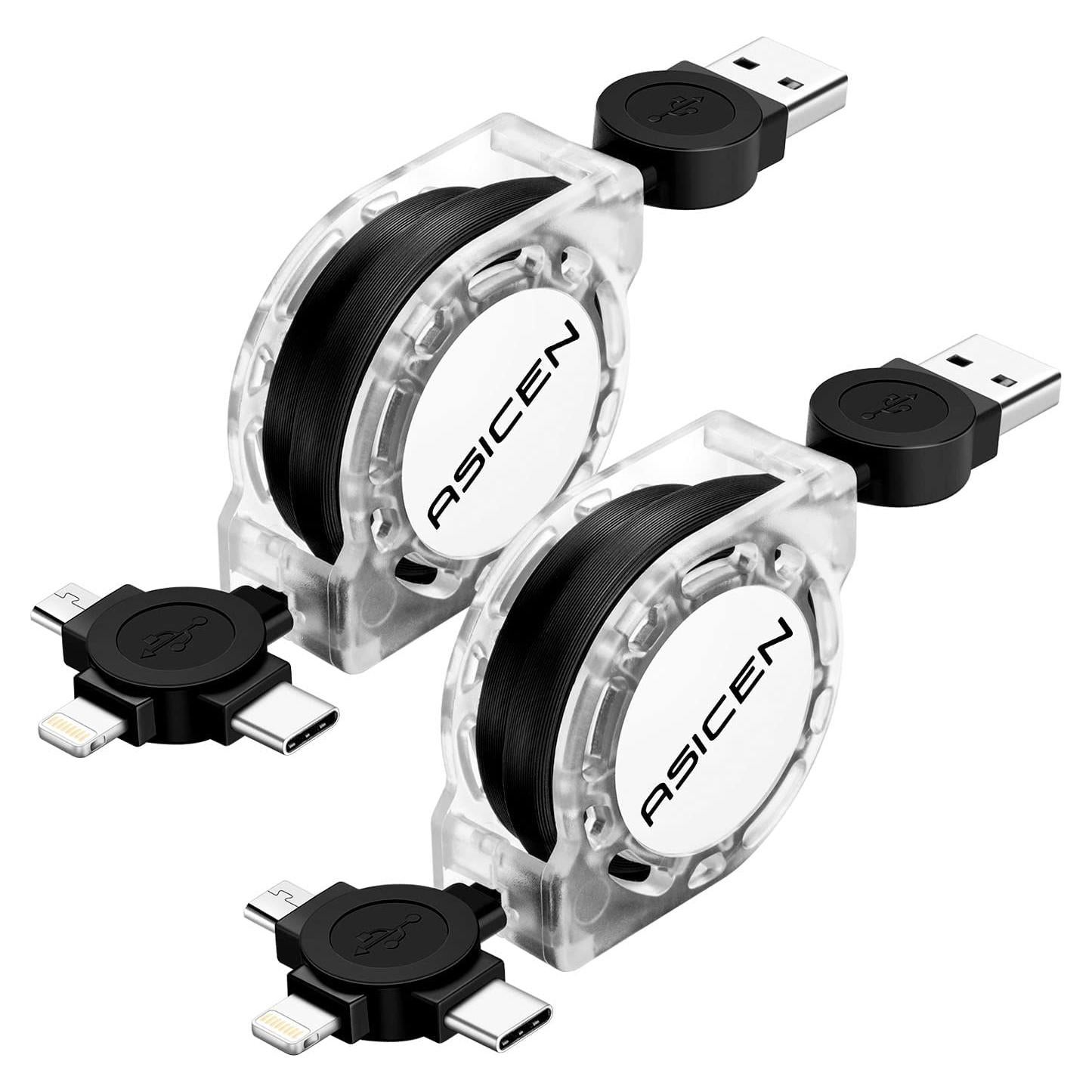 Cable de carga retráctil 3 en 1 ASICEN 1M Lightning/Micro/Type C