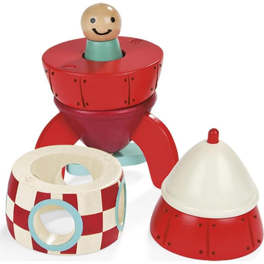 Cohete Magnético de Madera Janod 16 cm - Juguete 2 en 1