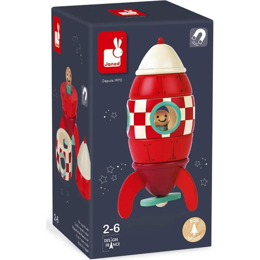 Cohete Magnético de Madera Janod 16 cm - Juguete 2 en 1