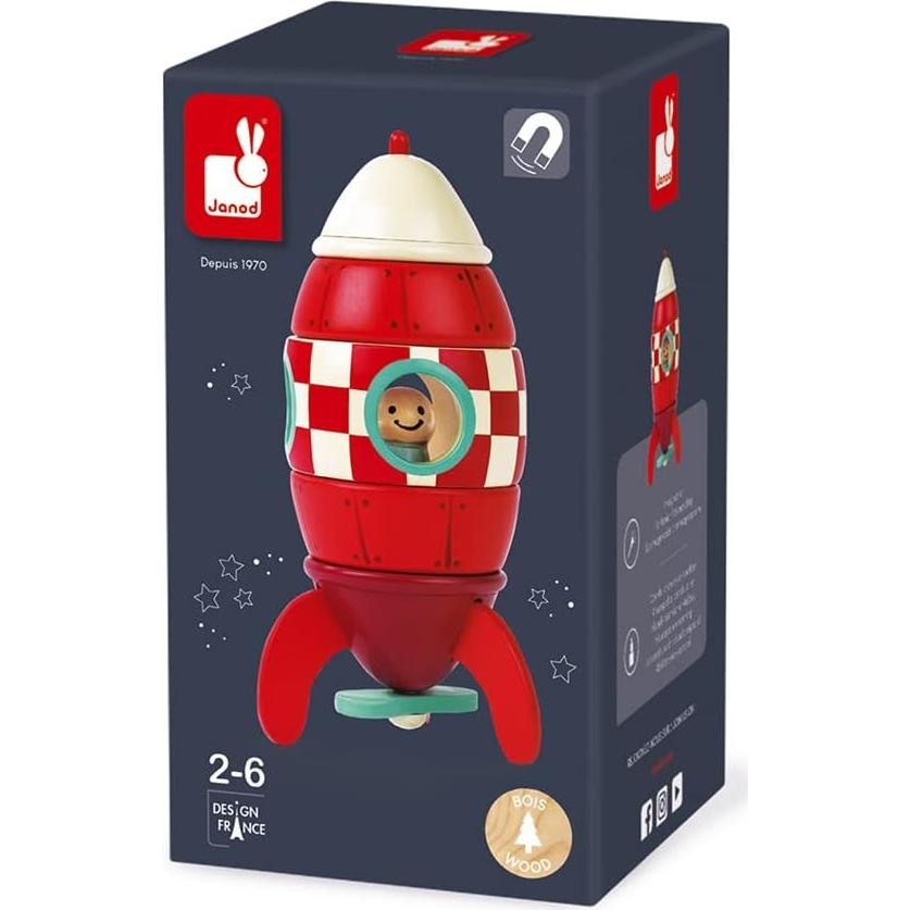 Cohete Magnético de Madera Janod 16 cm - Juguete 2 en 1