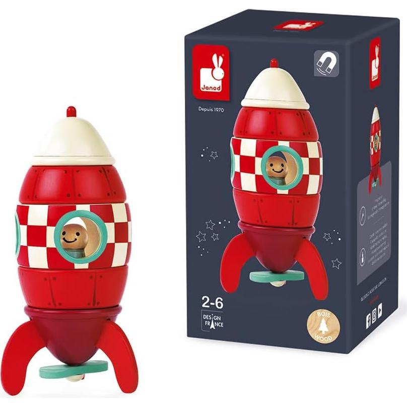 Cohete Magnético de Madera Janod 16 cm - Juguete 2 en 1