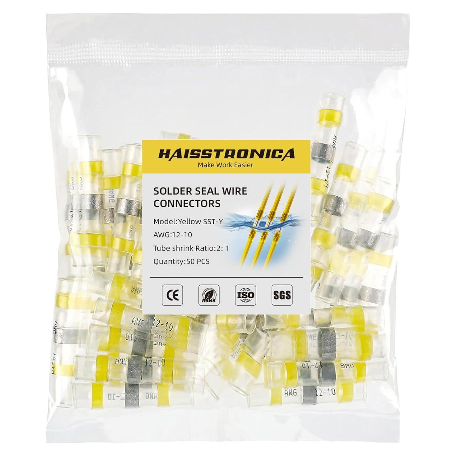 Conectores de Cable Termorretráctiles Haisstronica 50PCS AWG 12-10