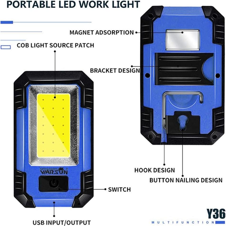 Luz de Trabajo LED Warsun Y36 Recargable 30W 1200 Lúmenes