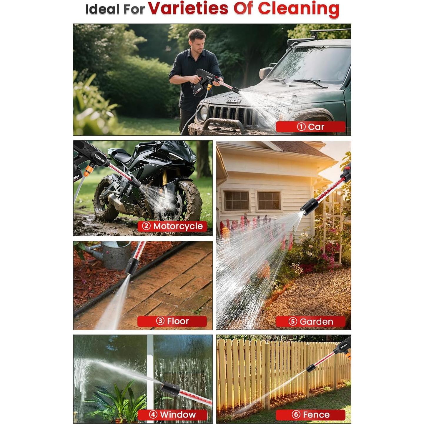 Lavadora a Presión Inalámbrica WithStar 25 BAR 4L/min 2 Baterías