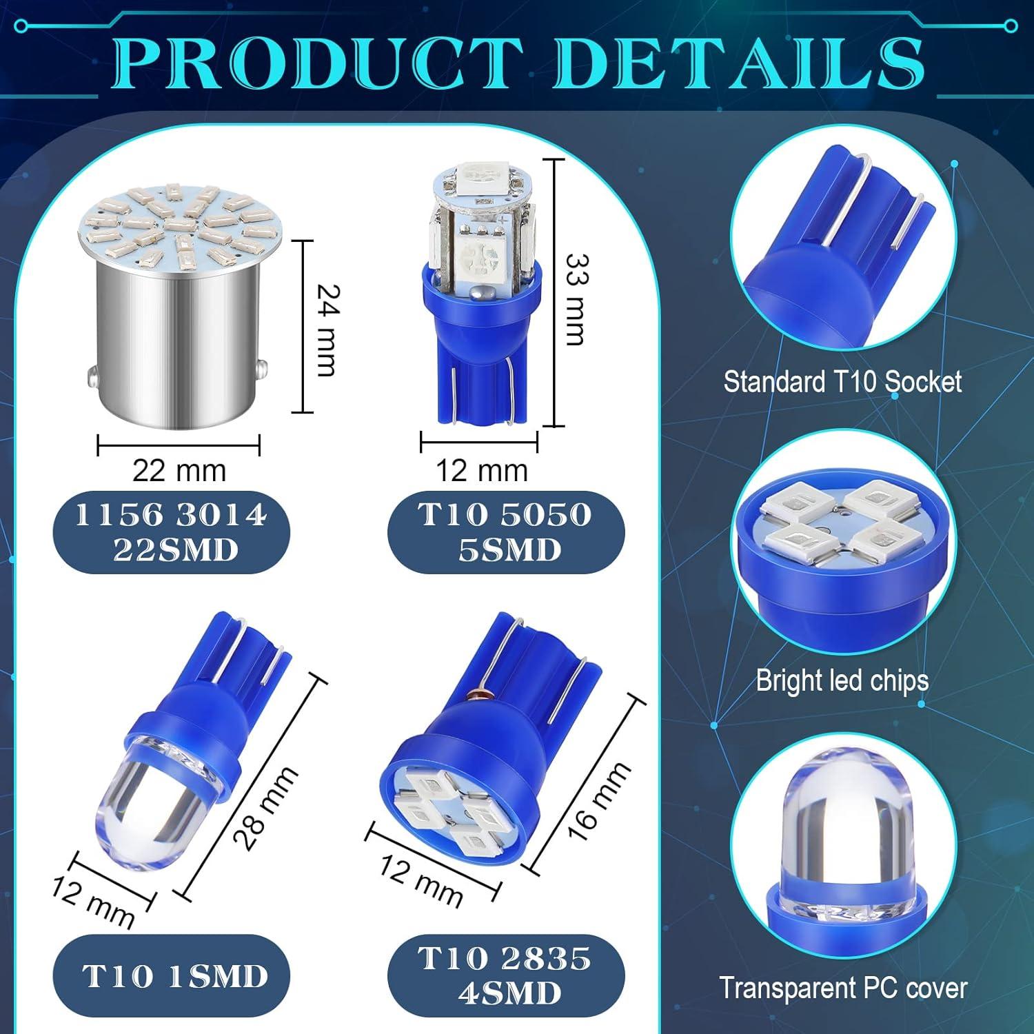 Kit de 70 Bombillas LED Frienda para Automóvil Luz Interior Azul