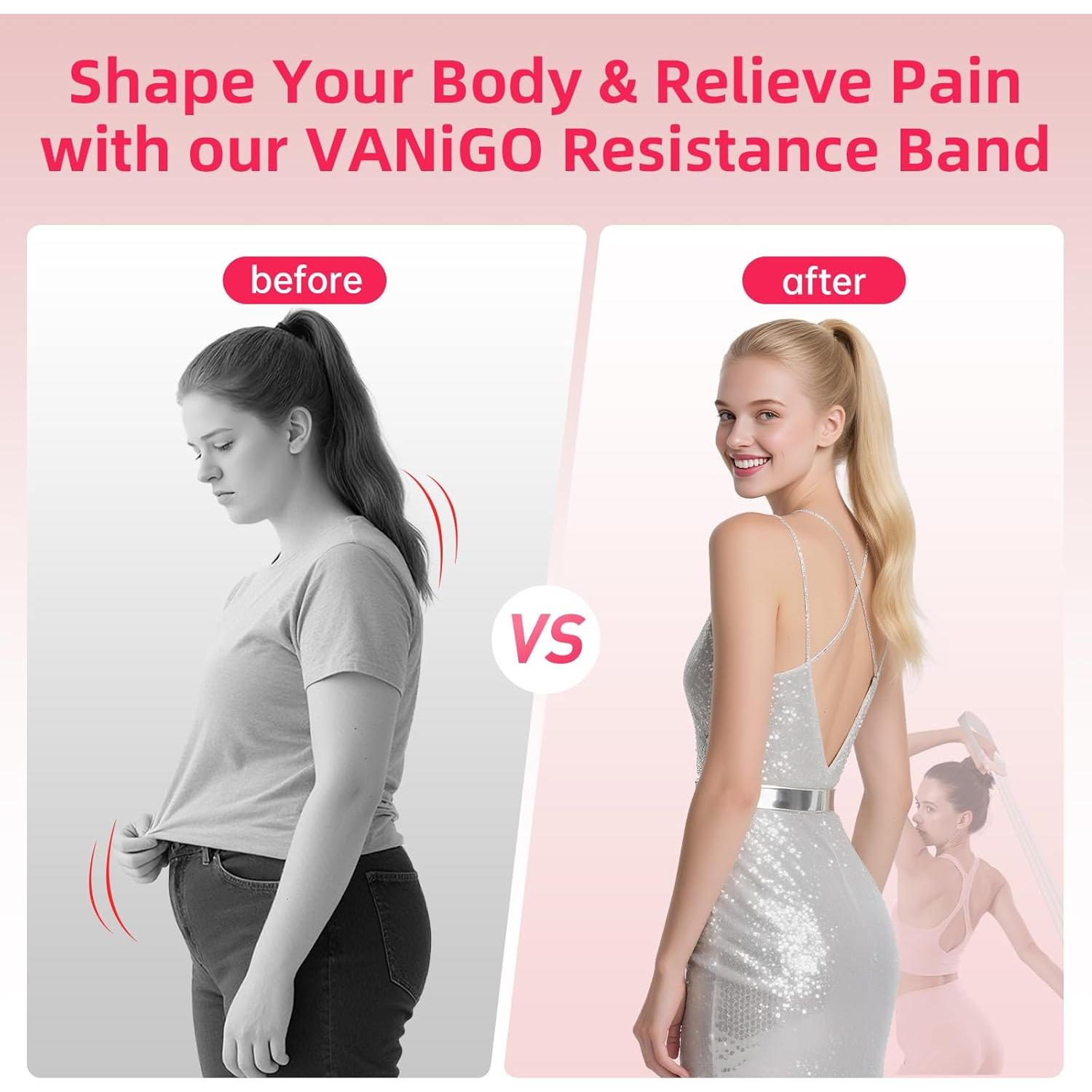 Bandas de Resistencia Ajustables VANIGO 20-60lb Rosa Poderoso