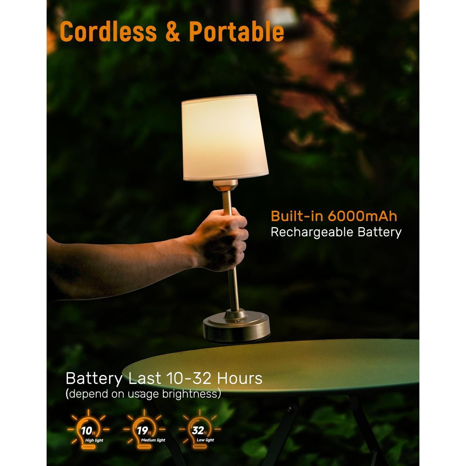 Lámpara de Mesa LED Dorada Recargable 6000mAh - Control Táctil