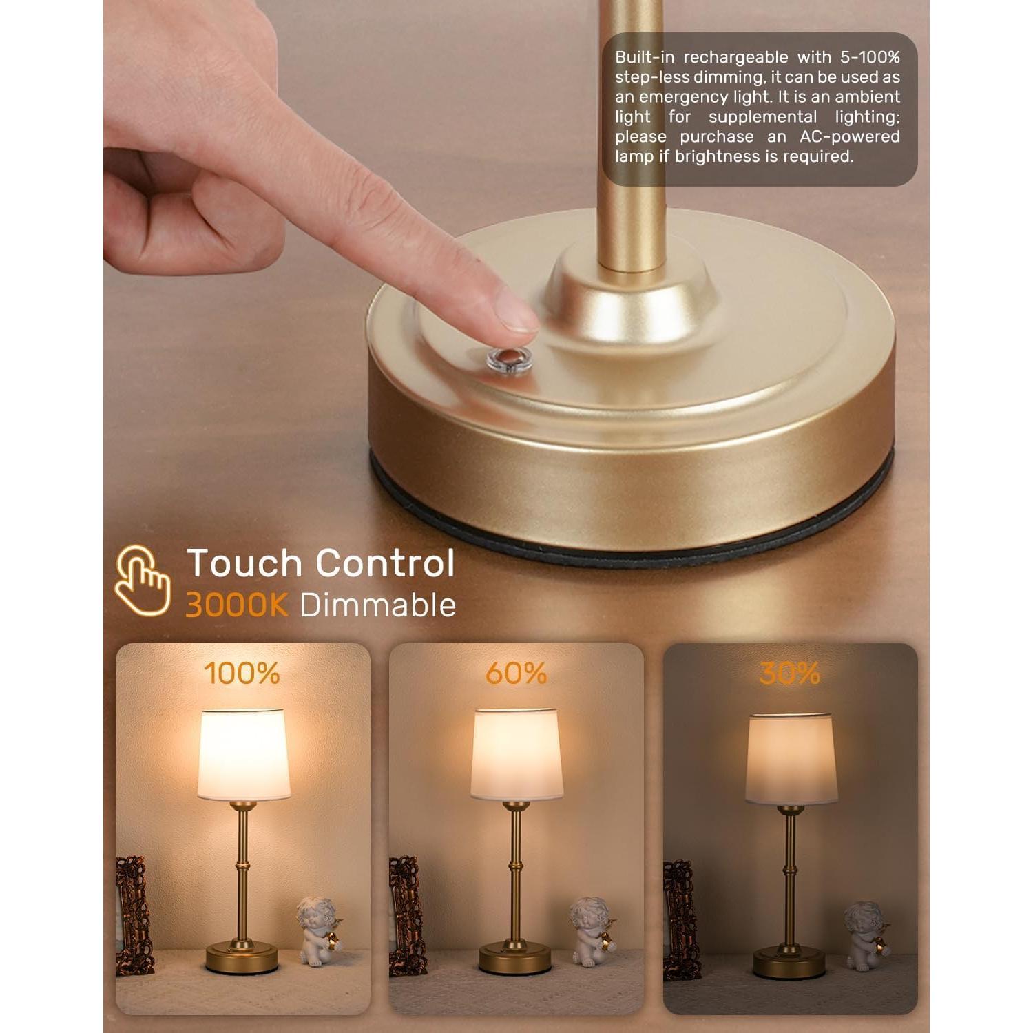 Lámpara de Mesa LED Dorada Recargable 6000mAh - Control Táctil