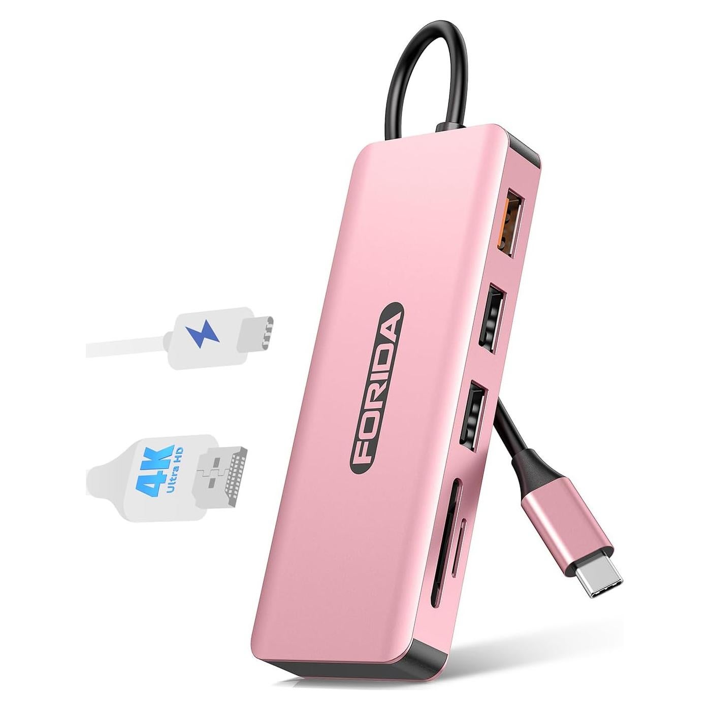 Hub USB C FORIDA 7 Puertos HDMI 4K 100W PD 10Gbps