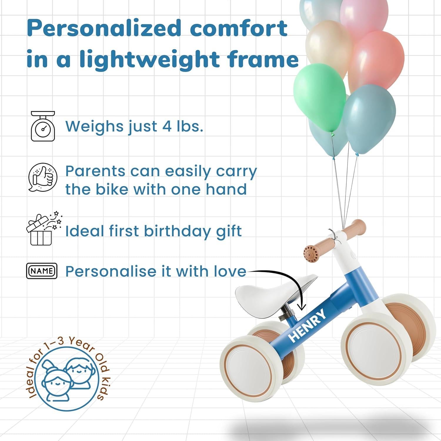 Bicicleta de Equilibrio MiniBike Azul Personalizable para Bebés