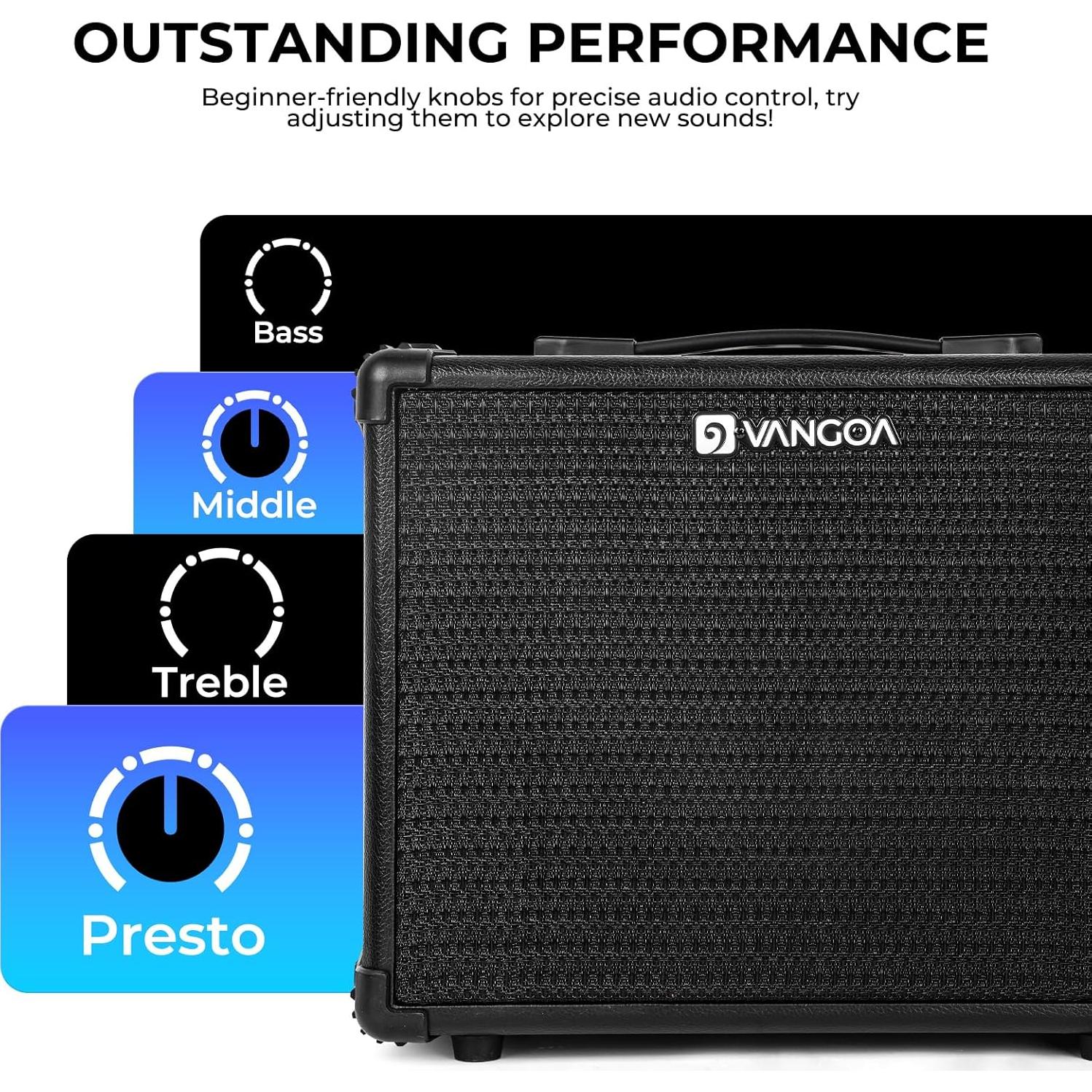 Amplificador de Bajo Vangoa 15W Portátil Negro para Práctica