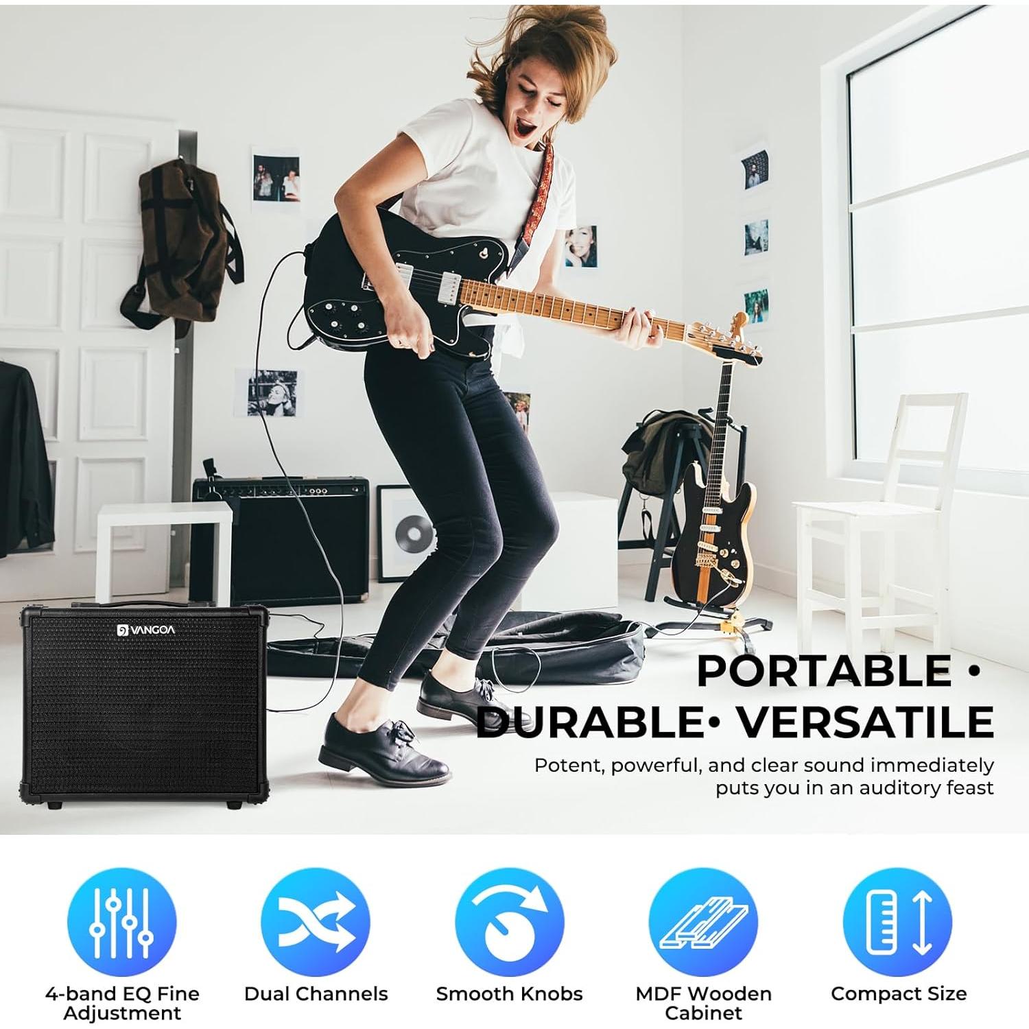 Amplificador de Bajo Vangoa 15W Portátil Negro para Práctica