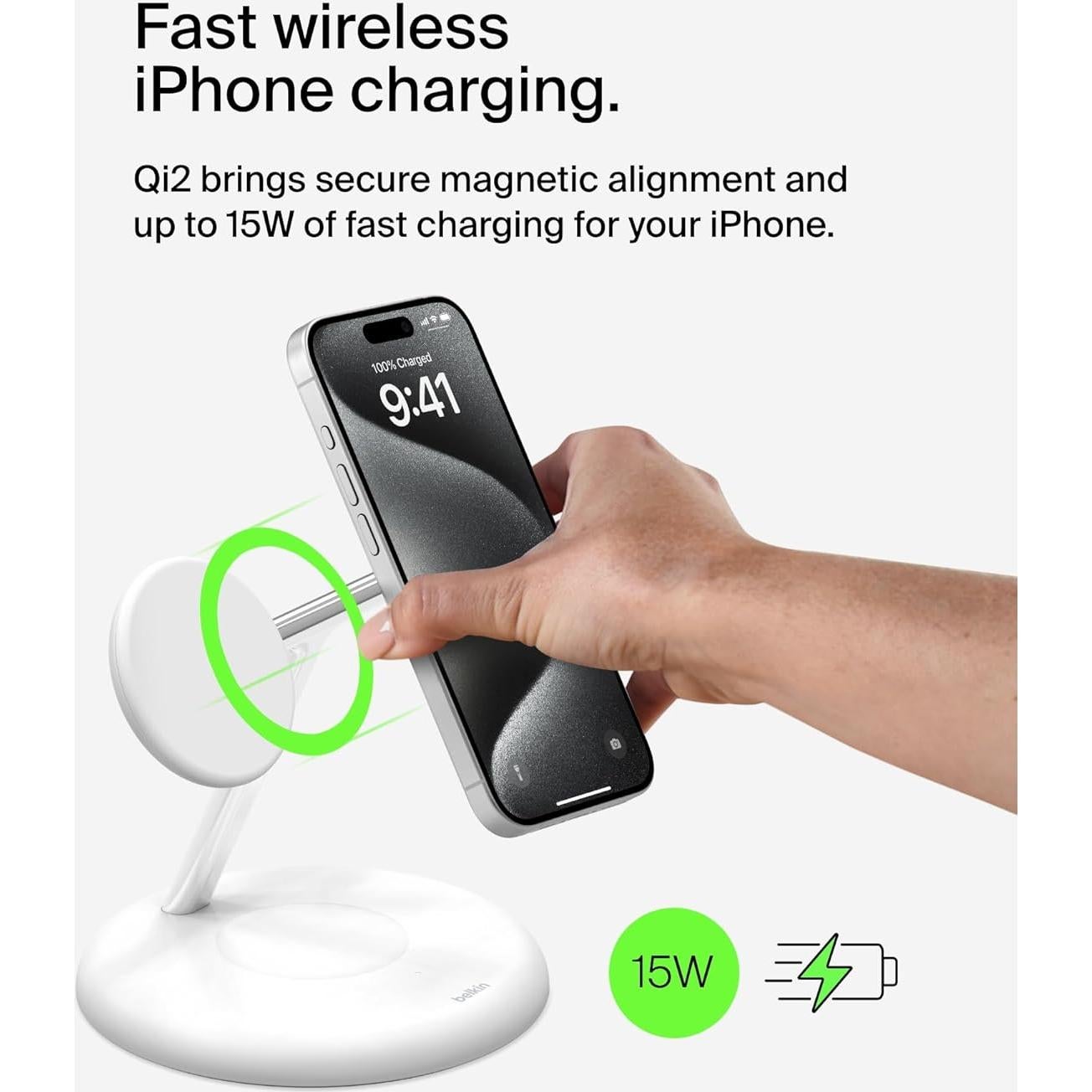 Soporte de Carga Inalámbrica 3-en-1 Belkin Qi2 15W Blanco