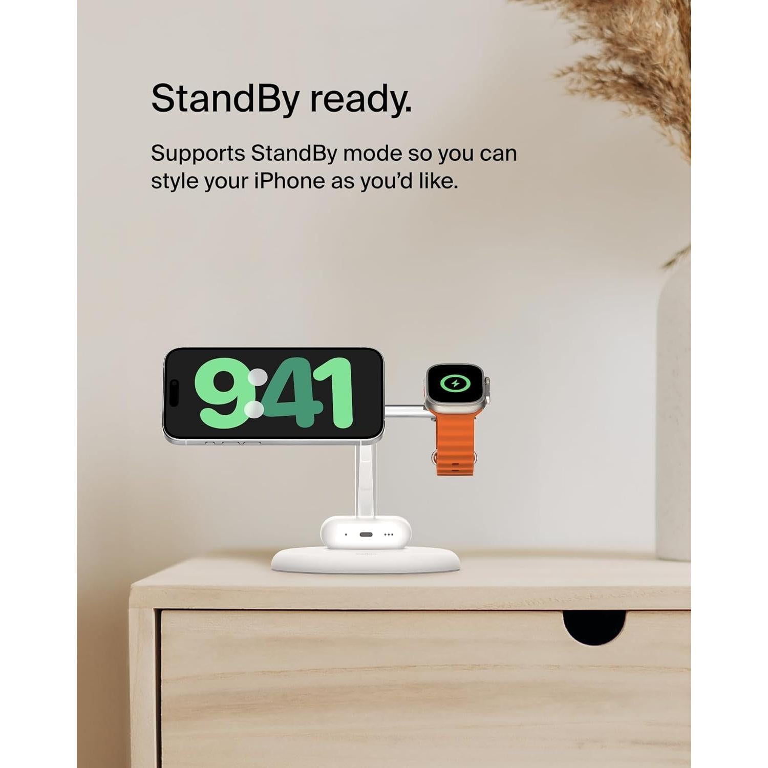 Soporte de Carga Inalámbrica 3-en-1 Belkin Qi2 15W Blanco