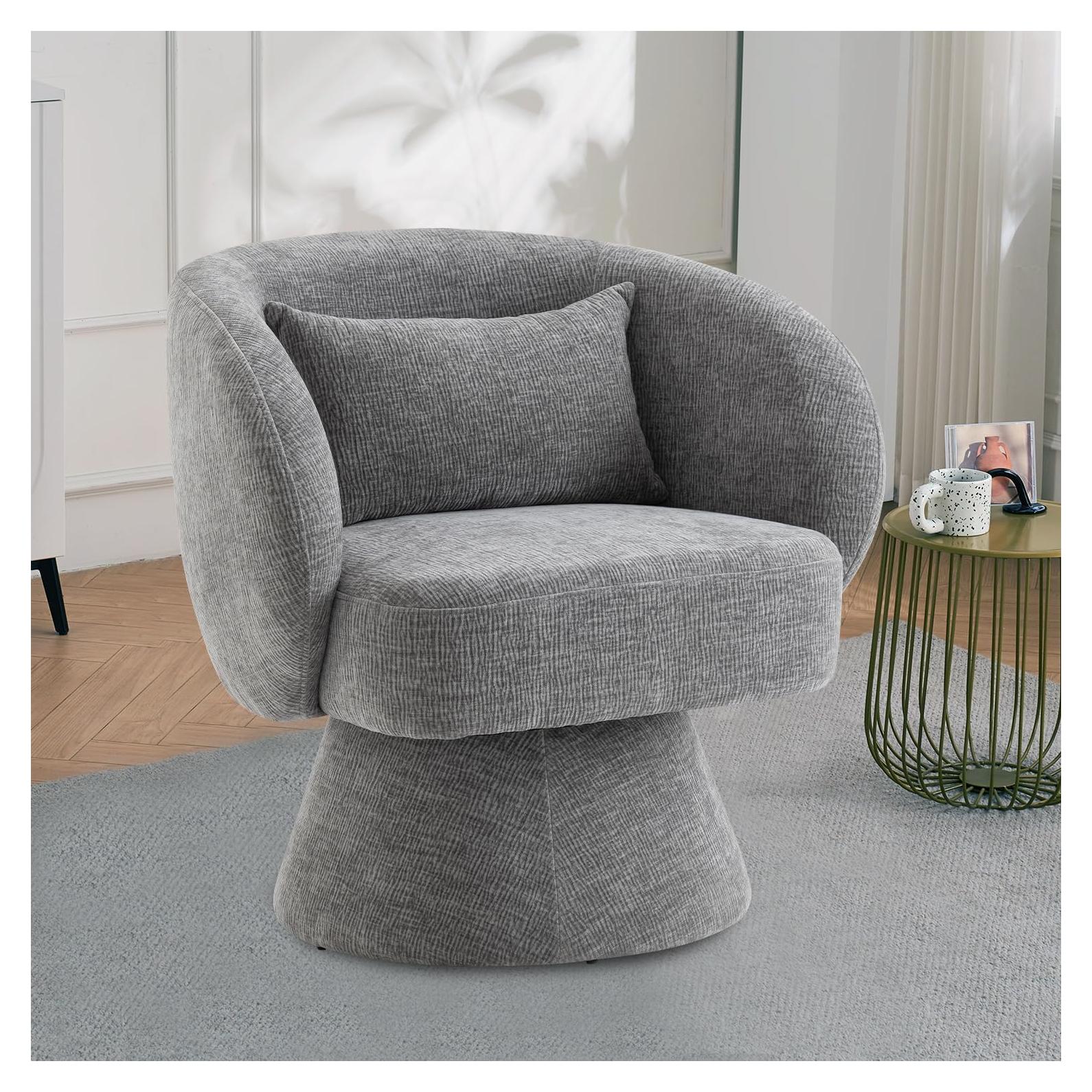 Silla de Acento Giratoria 360° Rongbuk Terciopelo Gris