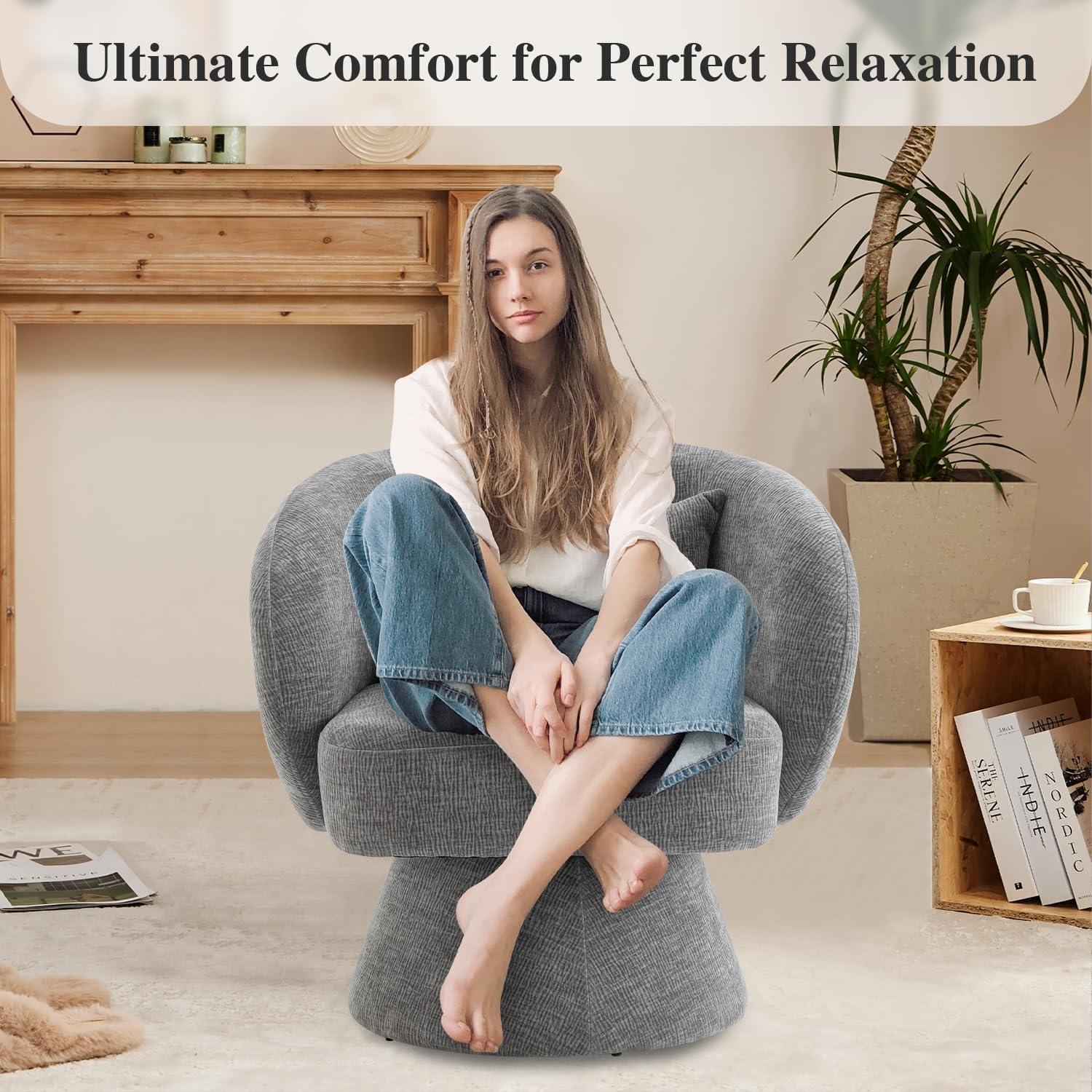 Silla de Acento Giratoria 360° Rongbuk Terciopelo Gris