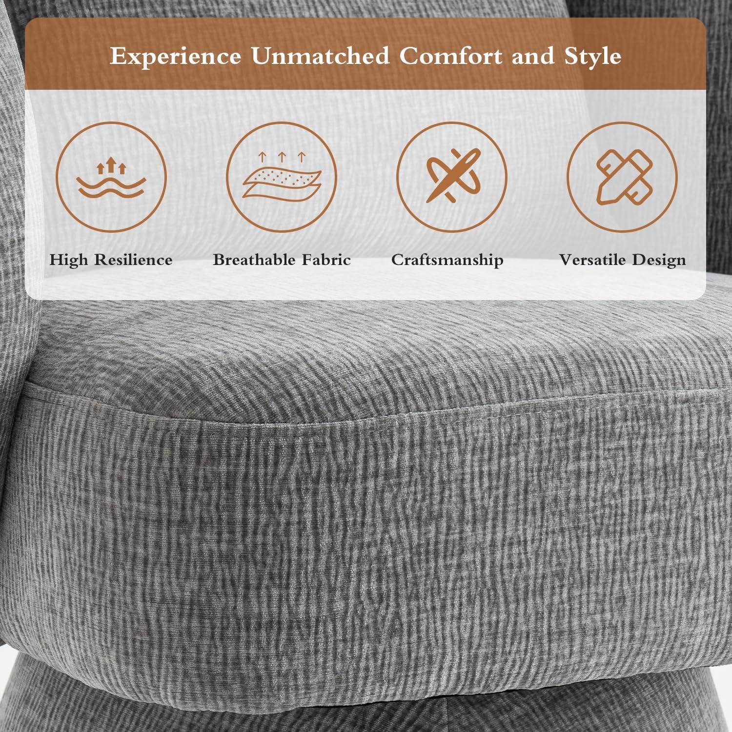 Silla de Acento Giratoria 360° Rongbuk Terciopelo Gris