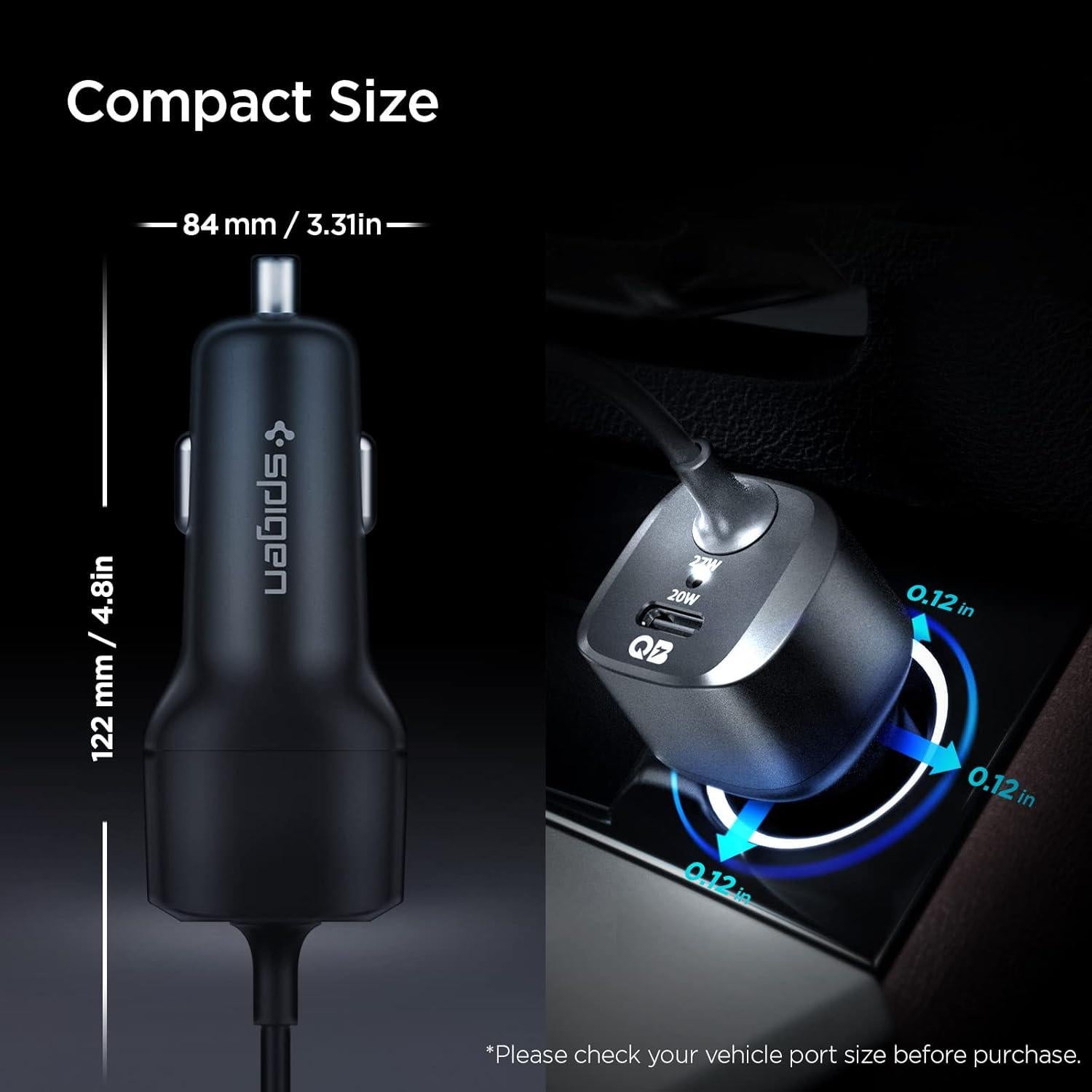 Cargador de coche Spigen USB-C 47W con cable Lightning 20W