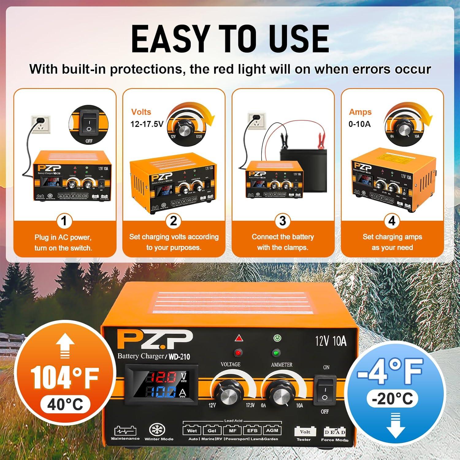 Cargador de Batería Manual PZP 12V 0-10A Ajustable