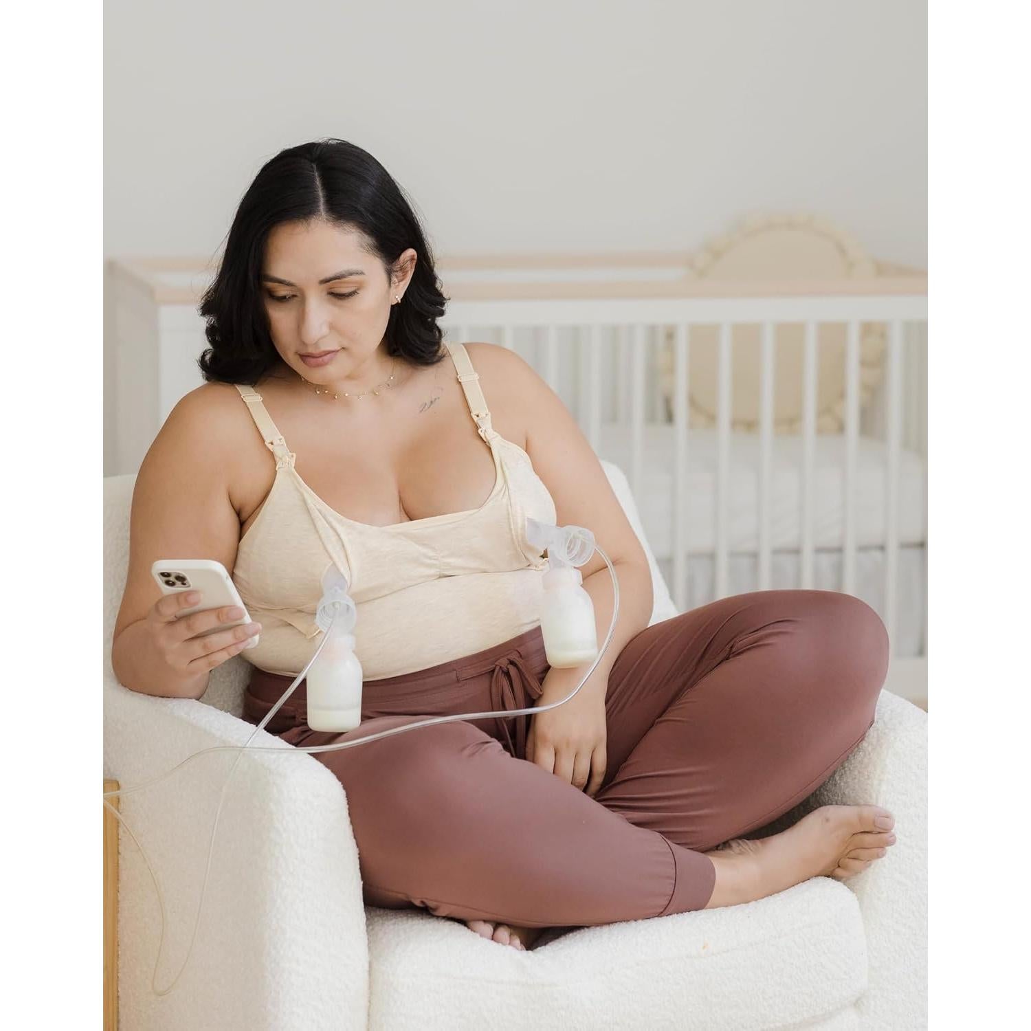 Kindred Bravely Sublime Pumping & Nursing Cami, Hands Free, Nursing Tank Tops Adjustable Pumping Bra with Easy Clip (Oatmeal Heather, Small-Busty) at Amazon Women’s Clothing store