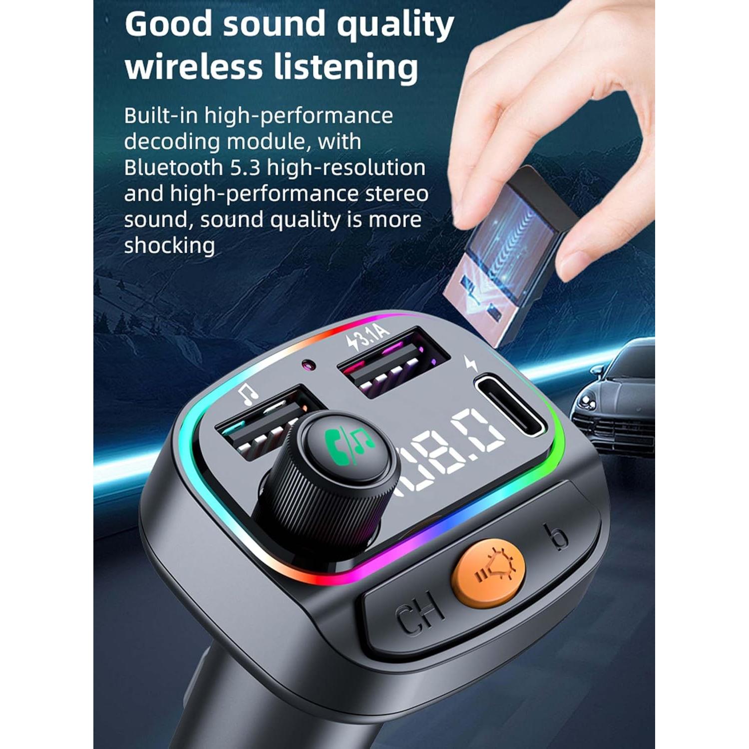 Transmisor FM Bluetooth 5.3 ACECAR C2 con Cargador USB