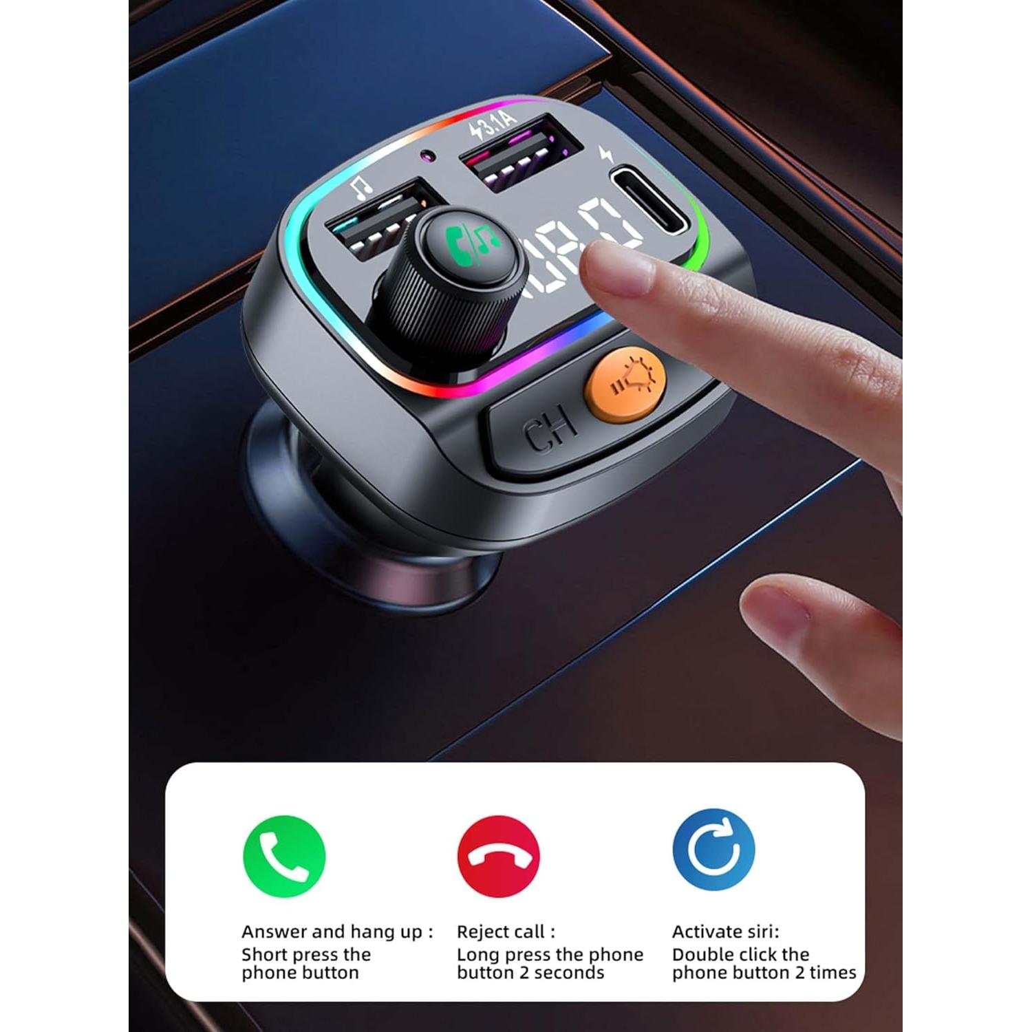 Transmisor FM Bluetooth 5.3 ACECAR C2 con Cargador USB