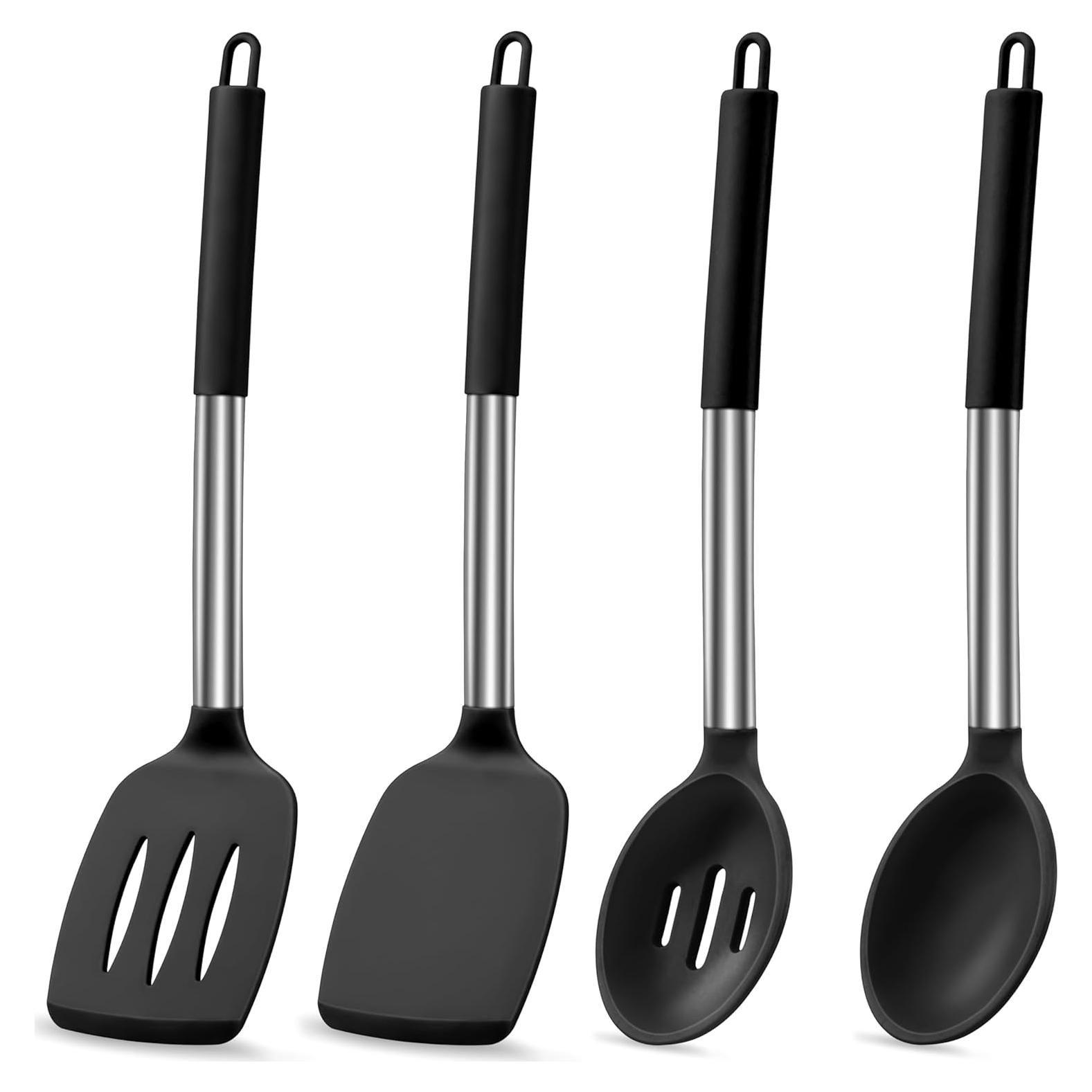 Juego de Utensilios de Cocina LIANYU 4 Piezas Silicona Negro