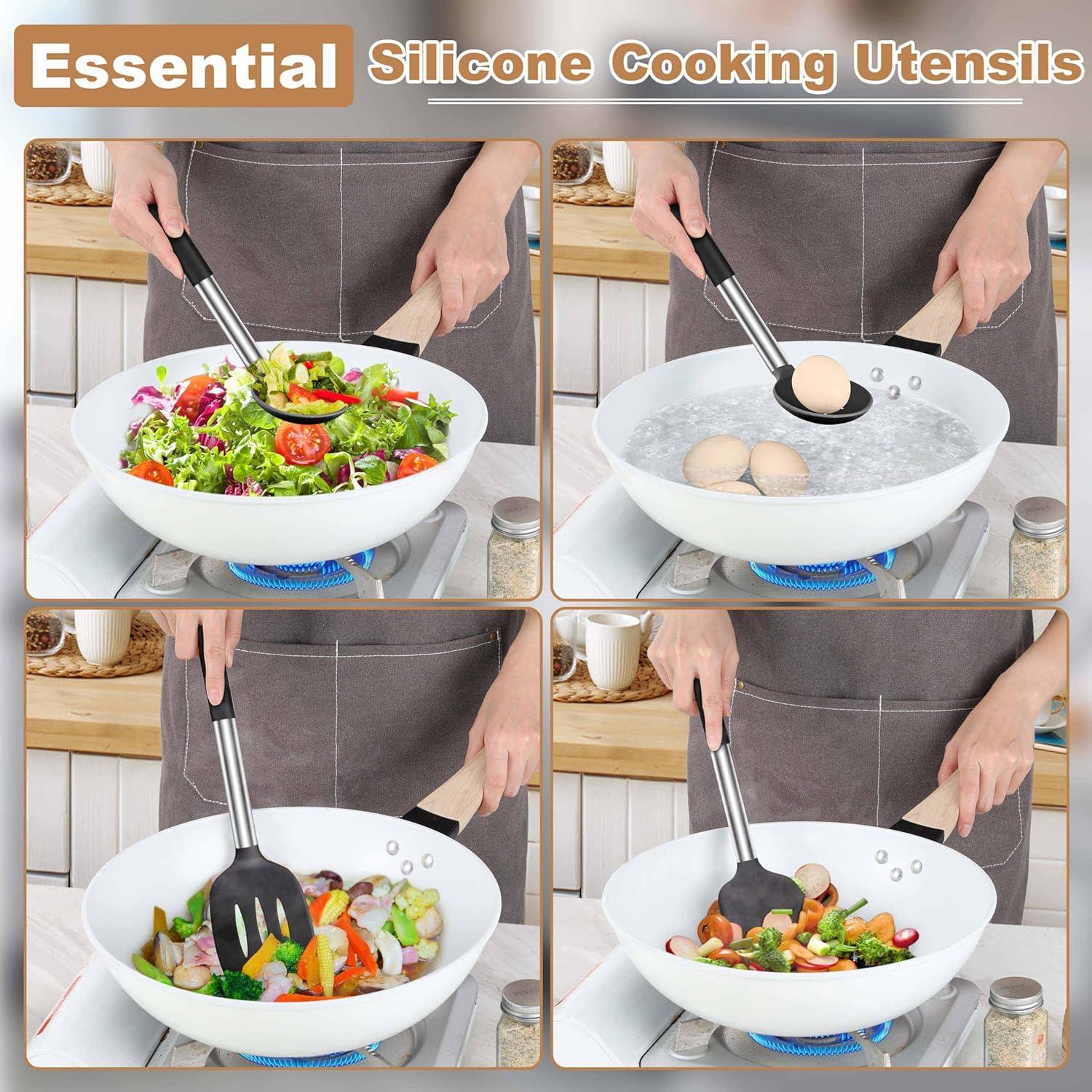 Juego de Utensilios de Cocina LIANYU 4 Piezas Silicona Negro