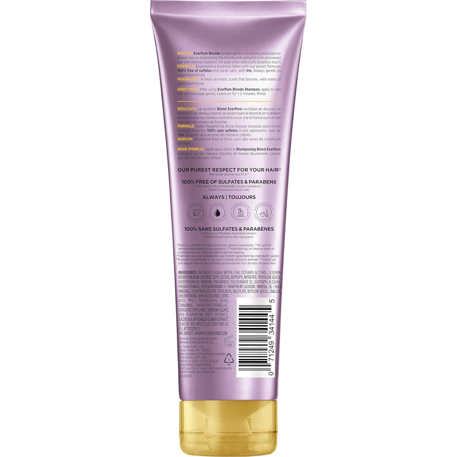 Champú Sin Sulfatos L'Oreal Paris EverPure 250 ml para Cabello Rubio