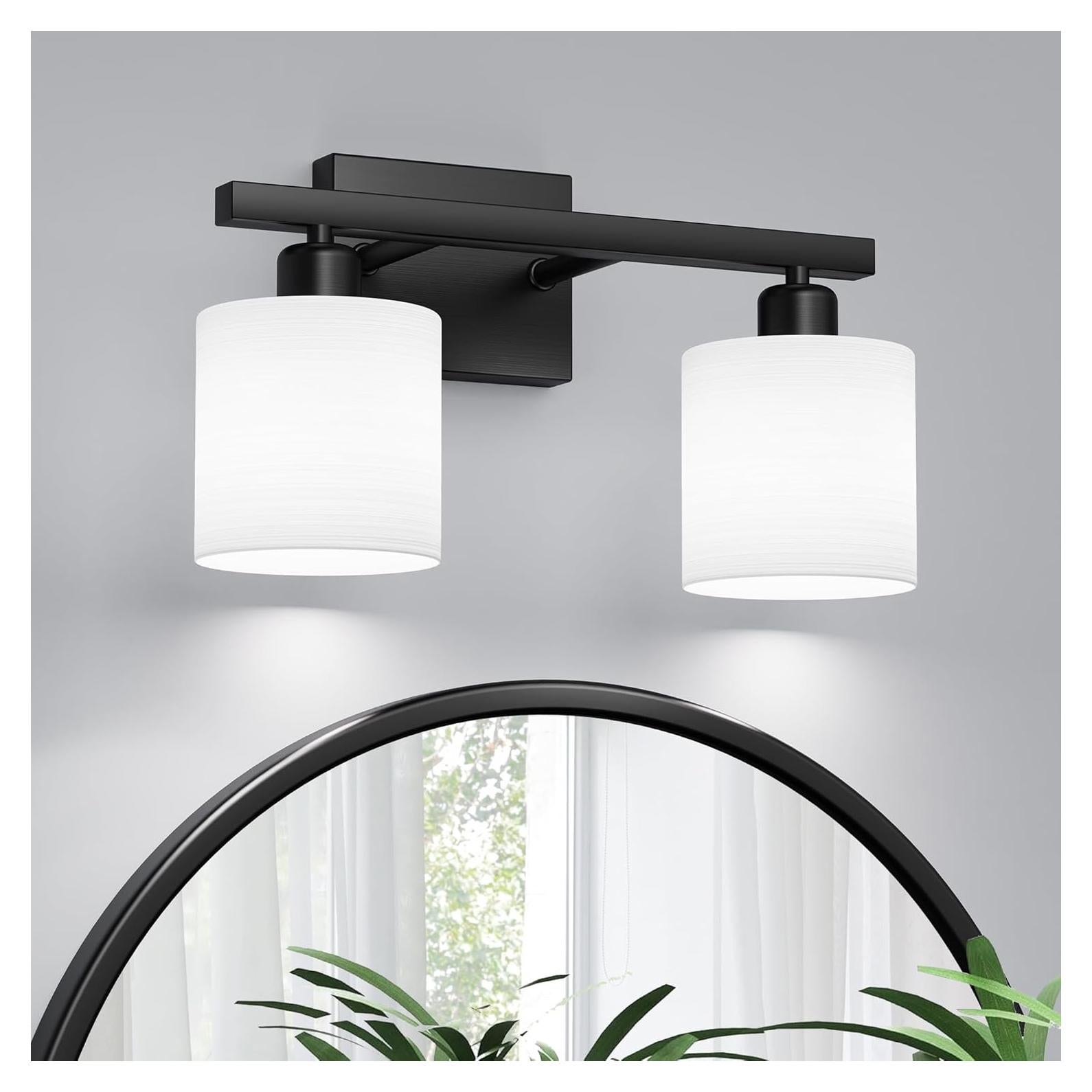 Aplique de Baño PARTPHONER 2-Luz Negro Mate con Vidrio Texturizado