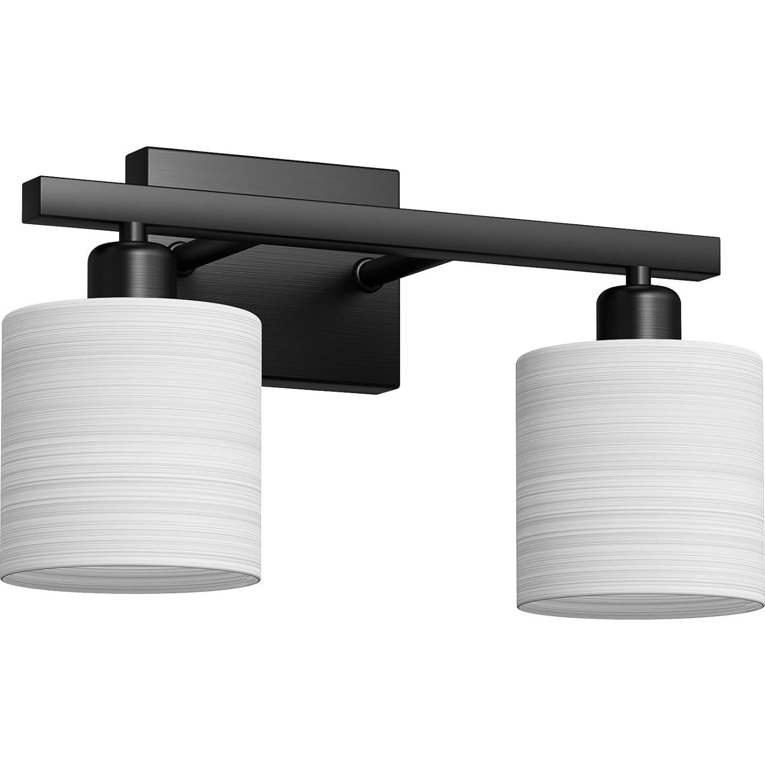 Aplique de Baño PARTPHONER 2-Luz Negro Mate con Vidrio Texturizado