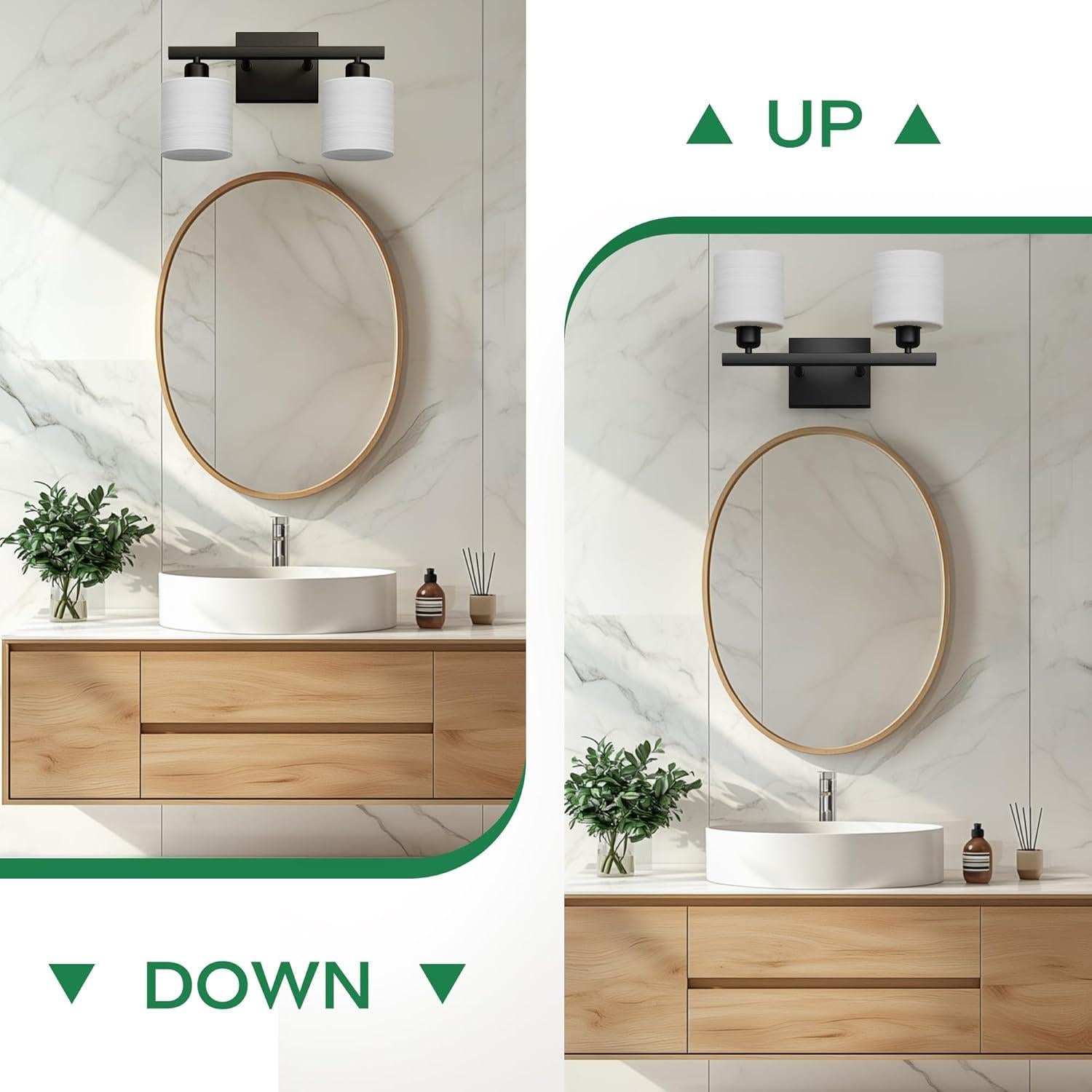 Aplique de Baño PARTPHONER 2-Luz Negro Mate con Vidrio Texturizado