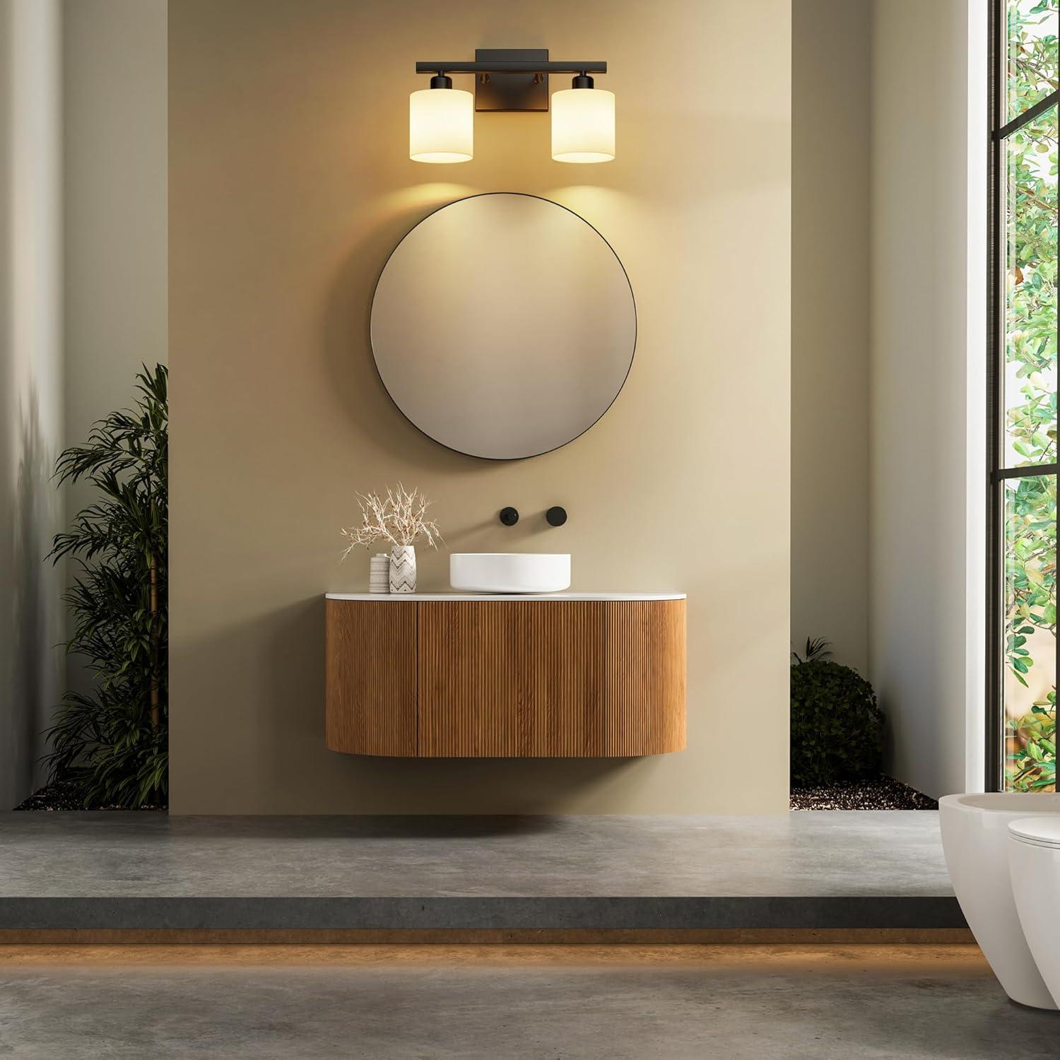 Aplique de Baño PARTPHONER 2-Luz Negro Mate con Vidrio Texturizado