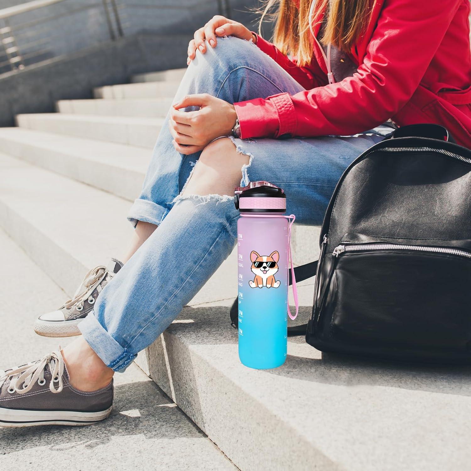 Botella de Agua Deportiva Fenmshairy 0.95L Corgi a Prueba de Fugas