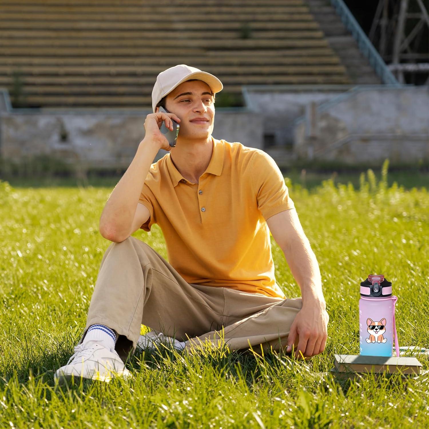 Botella de Agua Deportiva Fenmshairy 0.95L Corgi a Prueba de Fugas