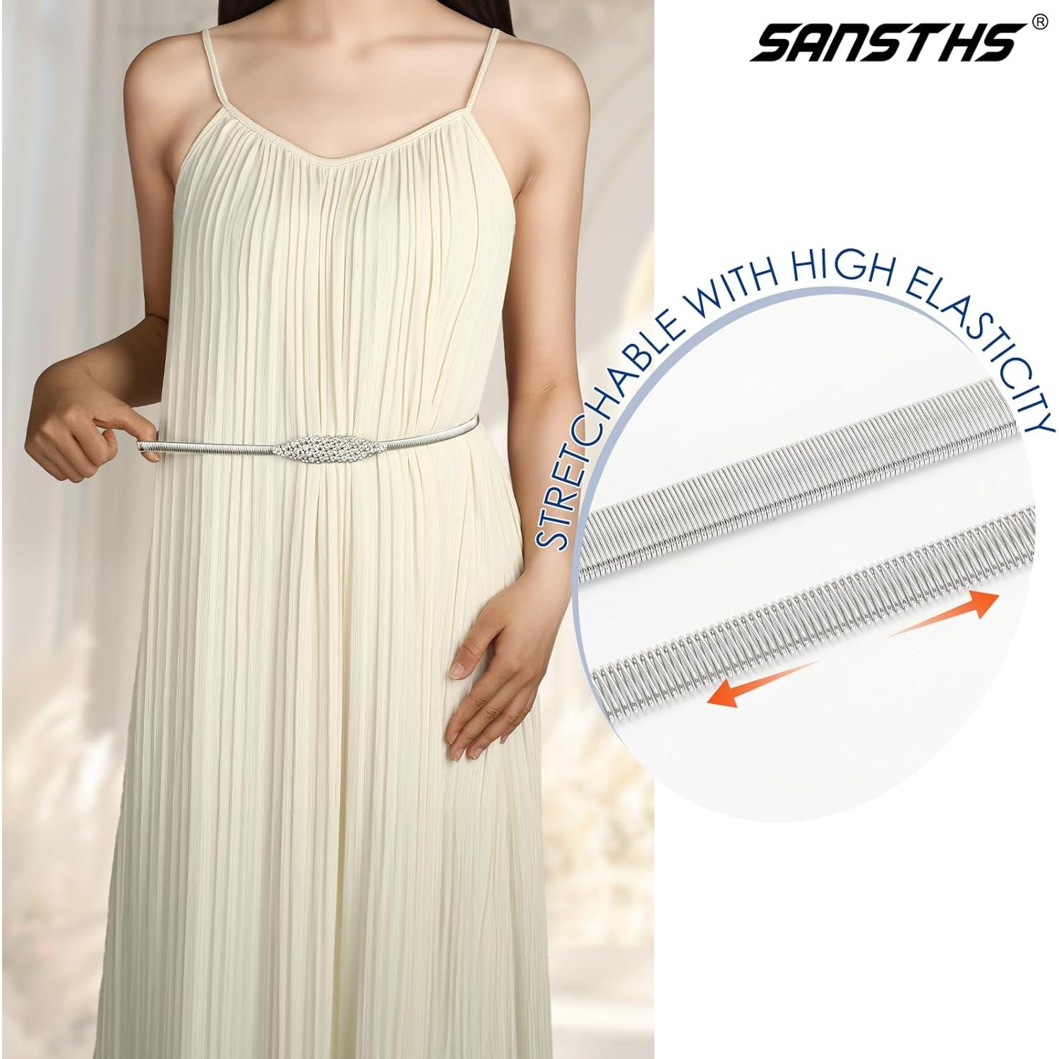 Cinturón Elástico de Metal Delgado Sanths para Mujeres - Oro