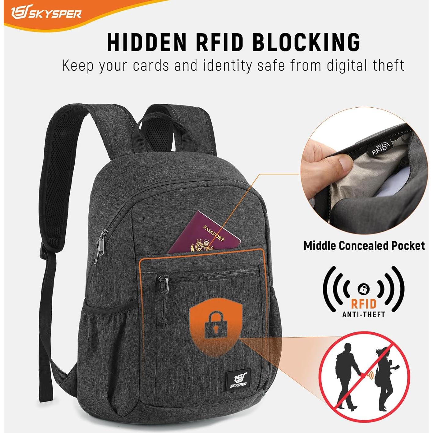 Mochila de Senderismo Antirrobo SKYSPER 18L Plegable Negra