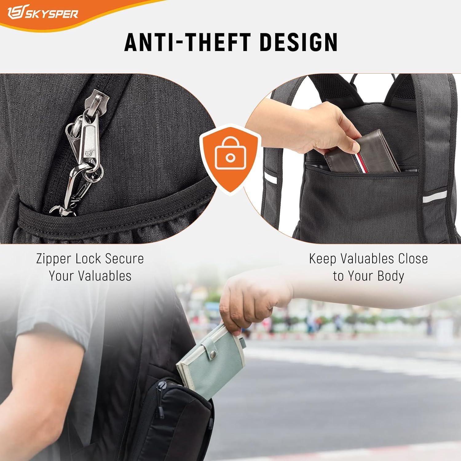 Mochila de Senderismo Antirrobo SKYSPER 18L Plegable Negra