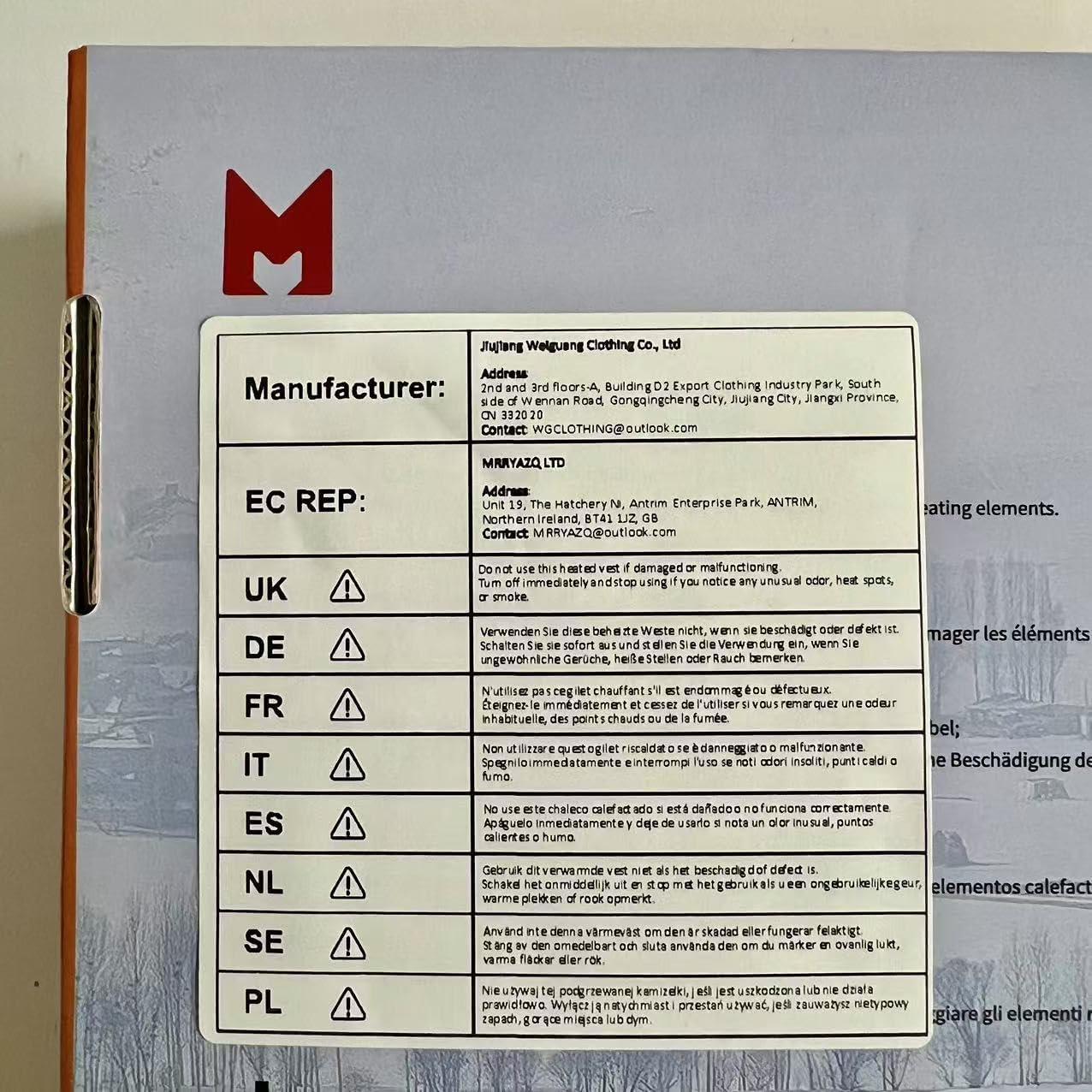 Chaleco Térmico MRAWARM Eléctrico 90% Plumón 6 Zonas Calor